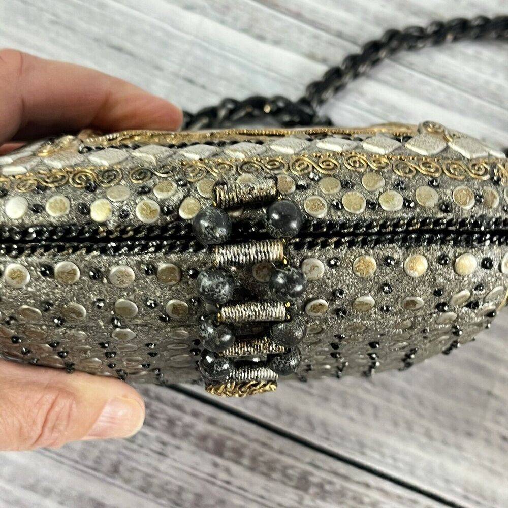 Vintage Metallic Gold Magnetic Snap Crossbody Purse Handbag Bag Wedding Evening - Picture 13 of 16
